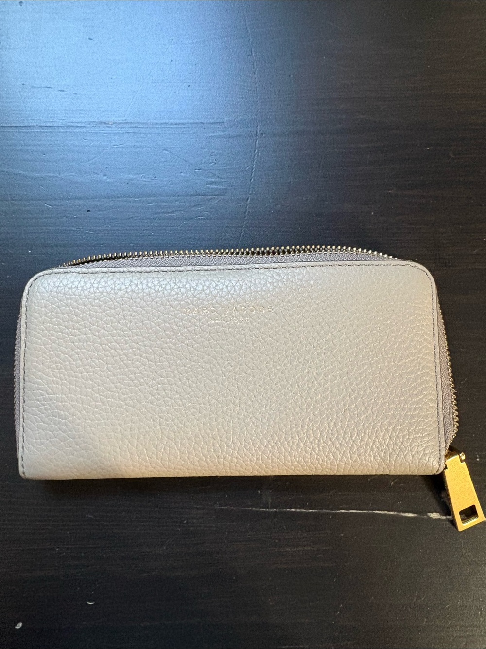 Marc Jacobs Taupe Pebbled Leather Zip Around Wallet with Gold Hardware